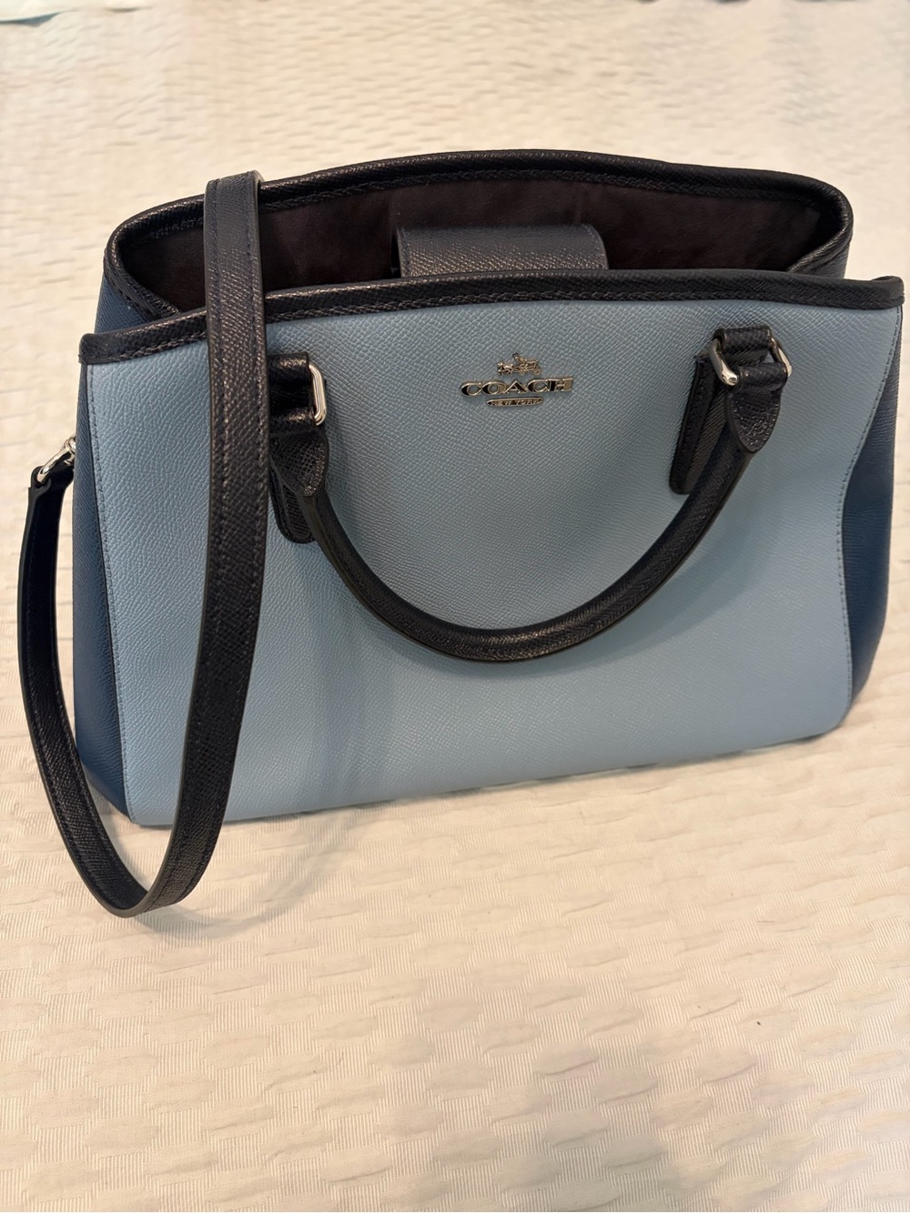Coach Two-Tone Light Blue and Navy Pebbled Leather Satchel